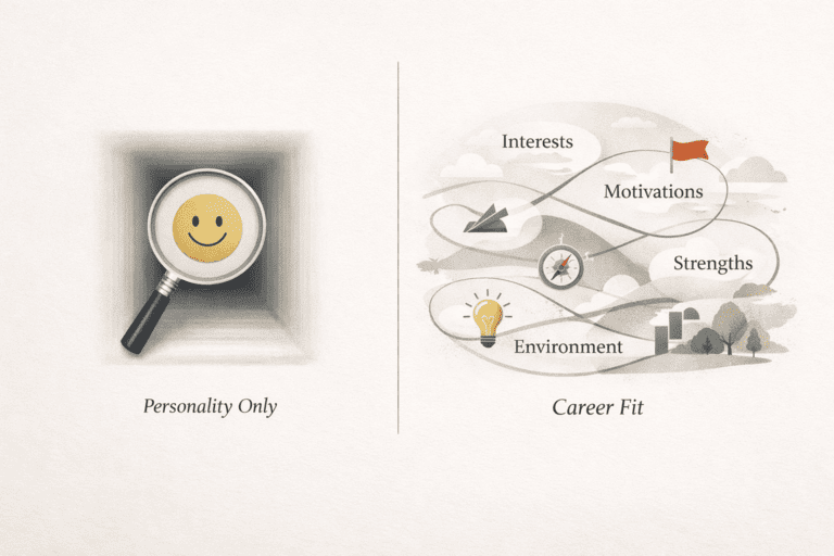Editorial comparison of personality-only advice and richer career-fit guidance
