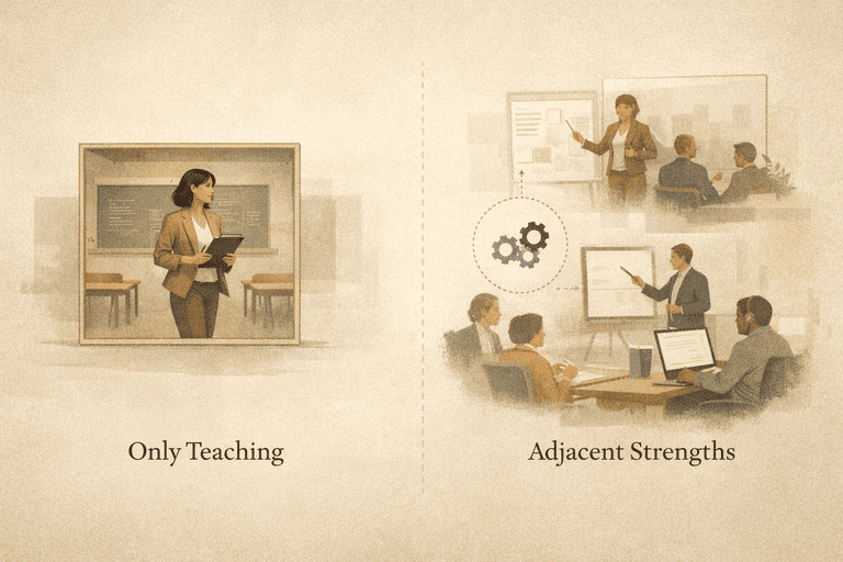 Editorial comparison of a narrow classroom-only reading of teaching experience and a broader adjacent-strengths view
