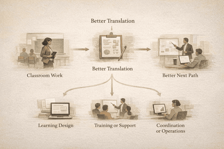 Editorial decision flow from classroom experience to better translation and adjacent next paths