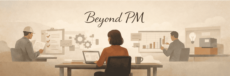 Editorial scene showing grounded work beyond classic project management pressure