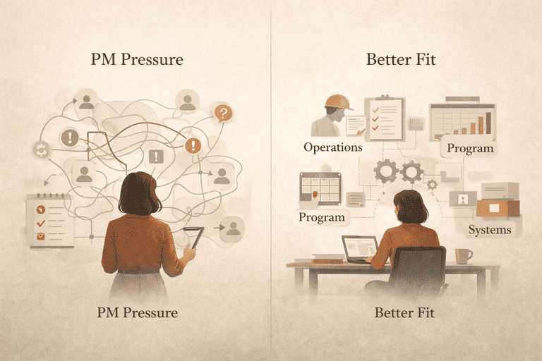 Editorial comparison of classic project-management pressure and adjacent roles with a better ownership structure