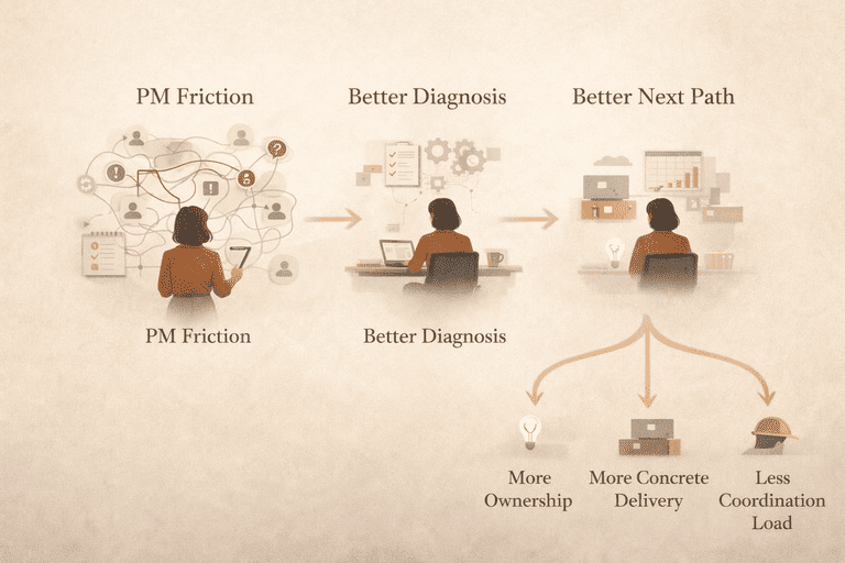 Editorial decision flow from PM friction to clearer adjacent paths with better fit