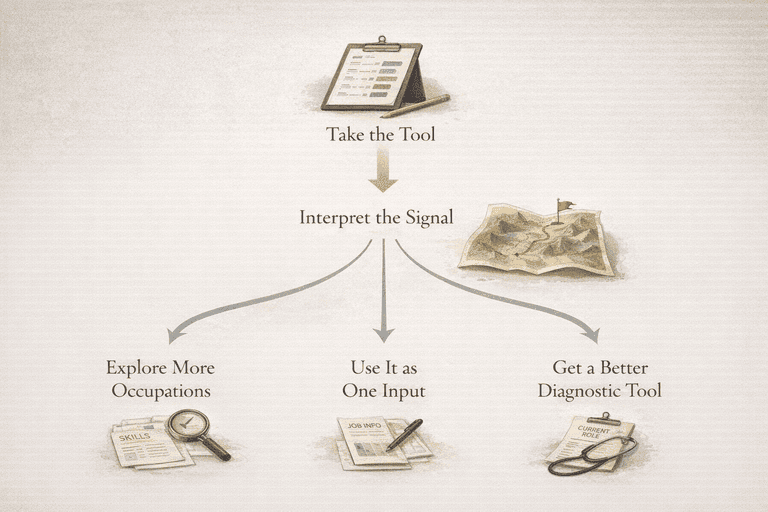 Editorial decision flow from taking an interest profiler to interpreting the signal and deciding what comes next