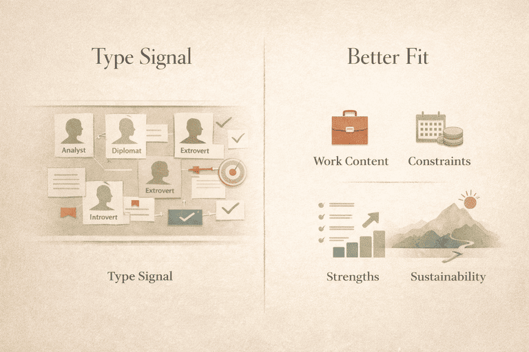 Editorial comparison between personality-type guidance and a fuller career-fit approach