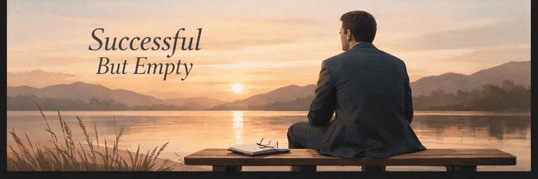 Editorial scene showing outward success reframed through a more grounded sense of fit and meaning