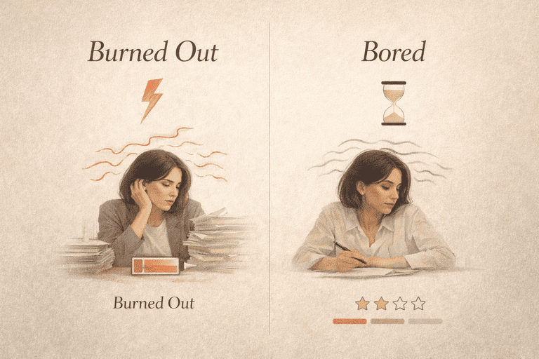 Editorial comparison between burnout and boredom as different work problems with different signals