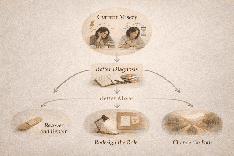 Editorial decision flow from current misery to better diagnosis and the right type of move