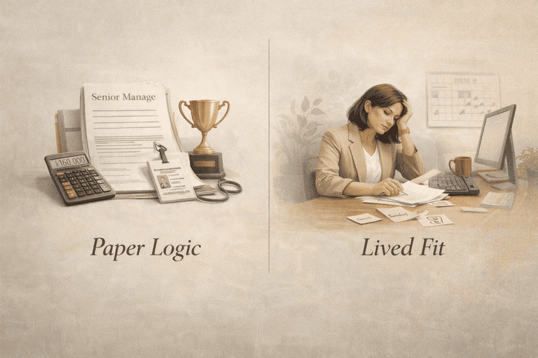 Editorial comparison between external paper logic and lived internal fit