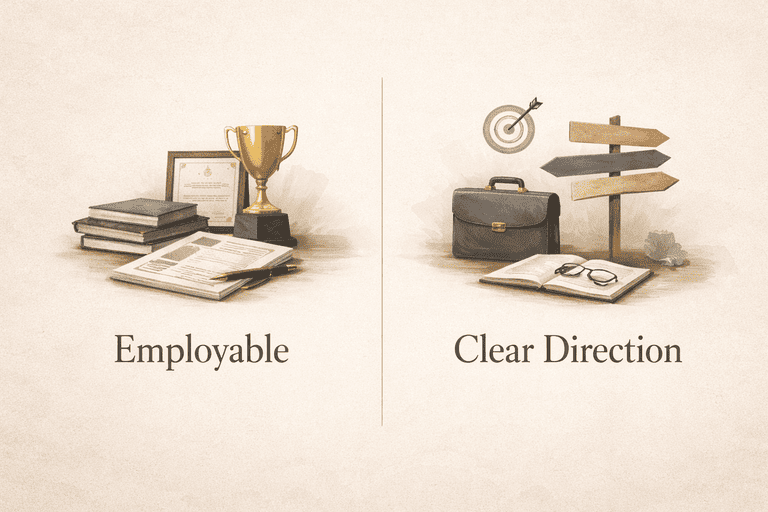 Editorial comparison between being employable and having a clear direction