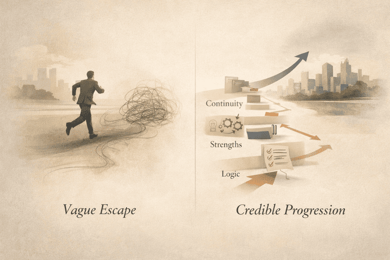 Editorial comparison between a vague escape story and a credible progression story