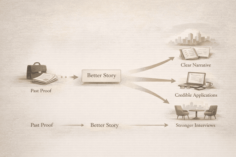 Editorial decision flow from past proof to a better story and a clearer next step