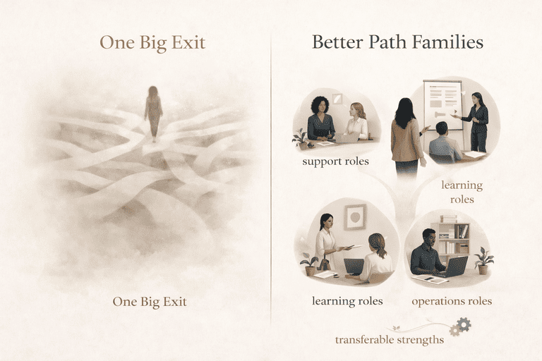 Editorial comparison between one vague teacher exit and clearer adjacent path families beyond K-12