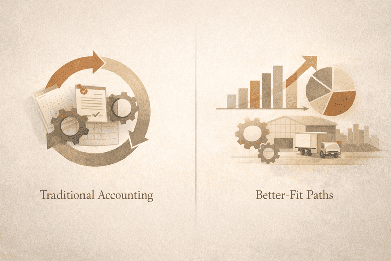 Editorial comparison between traditional accounting rhythm and broader better-fit adjacent finance paths