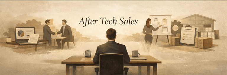 Editorial scene showing tech-sales strengths redirected into clearer adjacent paths
