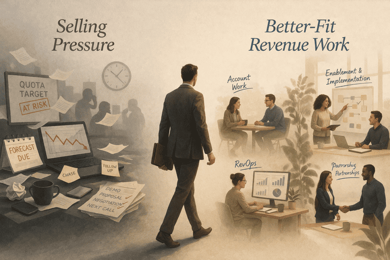 Editorial comparison between tech-sales pressure and better-fit revenue-adjacent work