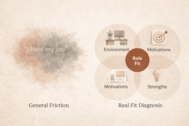 Editorial comparison of general job dissatisfaction and a more precise career-fit diagnosis