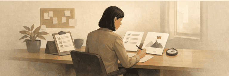 Editorial scene showing clearer diagnosis between changing jobs and changing career direction