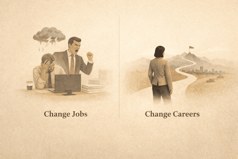 Editorial comparison of a job-level problem versus a career-level problem