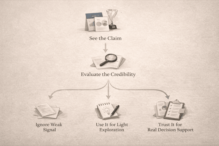 Editorial decision flow for evaluating whether a career assessment is actually worth trusting or buying